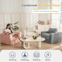 MAXYOYO Giant Bean Bag Chair for Adults, Upholstered Floor Sofa with Pillows and Armrests, Large Bean Bag Sofa Plush Chair Bean Bag Couch for Bedroom Living Room, Pink - Image 6