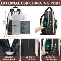 Laptop Backpack for Women Bag - 15.6 inch Work Travel Backpack with USB Charger College Bookbag Waterproof Business Computer Backpack Anti-theft Casual Backpacks for Nurse Teacher Beige Black Brown - Image 4