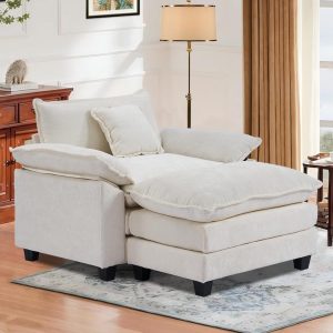 SweetGO corporation 45" Chenille Lounge Chair for Reading, Modern Couch Cozy Sofa Bed, Upholstered Living Room Single Sofa Accent Chair with Ottoman, Beige