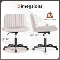 Giantex Criss Cross Chair with Wheels, Armless Cross Legged Office Chair, Fabric Adjustable Swivel Ergonomic Desk Seat, Modern Wide Makeup Task Vanity Chair for Home, Beige - Image 3