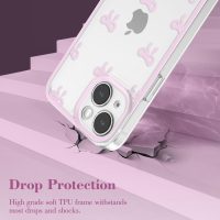 EYZUTAK Case for iPhone 15, Clear Cute Ribbon Bowknot Pattern Aesthetic Transparent Phone Case Raised Camera Protection Stylish Slim Soft Durable TPU Protective Cover for Women Girls - Pink - Image 3
