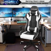 Homall Gaming Chair, Office Chair High Back Computer Chair Leather Desk Chair Racing Executive Ergonomic Adjustable Swivel Task Chair with Headrest and Lumbar Support (White) - Image 2