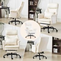 VINGLI 100-130° Reclining Tall Office Chair with Foot Rest & Adjustable Armrests, Ergonomic Criss Cross Chair with Wheels & Headrest, Comfy Wide-Seat Gamer Chair for The Heavy, Microfiber, White - Image 3
