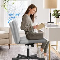 Criss Cross Chair, Extra Wide Armless Rolling Office Desk Chair with Wheels, Plus Size Viral Vanity Legged Chair, Bedroom, Grey - Image 3