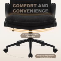 Criss Cross Chair with Wheels and Flip-Up Arms, Ergonomic Cross Legged Office Chair with Fabric Padded, Height Adjustable Wide Seat Crosslegged Desk chairsfor Home Office, Bedroom Vanity (Black) - Image 7
