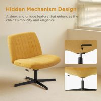 Nouhaus Criss Cross Chair,Armless Cross Legged Office Chair No Wheels, Hight Adjustable Wide Seat Swivel Vanity Home Computer Task Desk Chair (Yellow) - Image 4