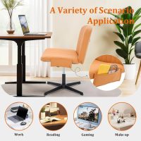 Criss Cross Chairs Armless with Storage Bag Wide Seat Height Adjustable PU Leather Modern Style Swivel Computer Chairs Office Chair Task Chairs for Home Vanity Desk Office (Orange) - Image 8