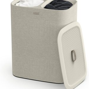 Joseph Joseph Tota 90 liter/23.8 gallon Laundry Hamper Separation Basket with lid, 2 Removable Washing Bags with Handles - Ecru