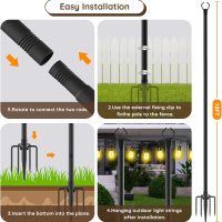10Ft String Light Poles 4 Pack,Light Poles for Outside Lights,Outdoor with Fence Brackets Hanging Lights,Metal Stand Deck Patio Backyard - Image 7