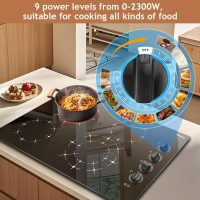 Karinear 4 Burner Electric Cooktop 30 Inch, Knob Control Built-in Electric Stove Top, 30" Radiant Ceramic Cooktop, 9 Power Level, Hot Warning, Expandable Burner, 220V 6700W, No Plug - Image 4