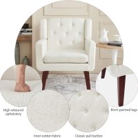 Living&Giving Accent Chair Button-Tufted Upholstered Living Room Chairs Comfy Reading Mid Century Modern with Linen Fabric Lounge Arm for Bedroom (Beige) 29.33D x 28.94W x 34.65H Inch - Image 6