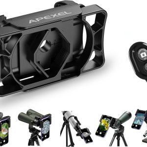APEXEL Telescope Phone Adapter, Binocular Photo Adapter for Android & iPhone, Phone Holder Mount for Telescope, Monocular, Binocular, Microscope, Spotting Scope. (Including Bluetooth Shutter Remote)