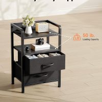 Night Stand Bedside Charger Bedroom - Nightstand with Charging Station & LED Light Strip, Night Stand with Storage Shelf & 2 Fabric Drawers, Morden End Table with U-S-B Ports & AC Outlets - Image 7