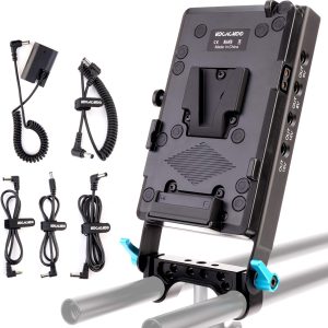 V-Mount Lock Battery Plate Power Supply Splitter Adapter with 15mm Rod Clamp + LP-E6 Dummy Battery for BMPCC 4K/6K、DSLR RED Cameras、Camcorders、Canon 5D2/5D3/5D4/6D/6D2/7D/7D2/70D/80D/5DSR