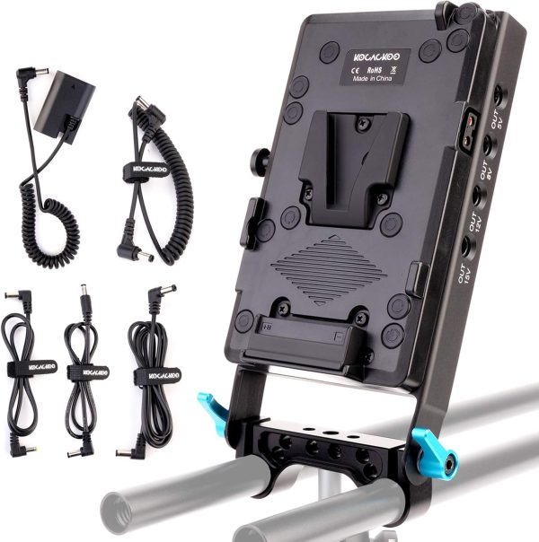 V-Mount Lock Battery Plate Power Supply Splitter Adapter with 15mm Rod Clamp + LP-E6 Dummy Battery for BMPCC 4K/6K、DSLR RED Cameras、Camcorders、Canon 5D2/5D3/5D4/6D/6D2/7D/7D2/70D/80D/5DSR