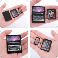 cobee 3Pcs Miniature Dollhouse Décor, 1:12 Metal Simulation Laptop Tablet Smart Phone, Mini- Dollhouse Miniatures Furniture Accessories, Doll House Miniatures Play Set (Black 3Pcs) - Image 5