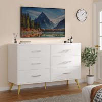 Shintenchi 6 Drawer Dresser, Wide Chest of Drawers Organizer Storage with Drawers, Large Storage Cabinet, Modern Design Dresser for Bedroom, Living Room, Porch, White - Image 2