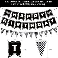 Race Car Birthday Party Decorations，Cars Birthday Decorations Includes Black White Banner,Checkered Flag Banner,Hanging Swirls,Race Car Cake & Cupcake Toppers，Race Car Themed Party Supplies for Boys - Image 3