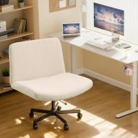 YISUN Waterproof Criss Cross Chair Cover, Stretch Armless Chair Slipcover Washable Removable Office Desk Chair Covers, Mid Back Wide Seat Accent Chairs Cover Vanity Chair Protector (Beige) - Image 4
