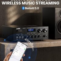 Moukey Stereo Receivers with Bluetooth 5.0, 400W 2.0 Channel Power Audio Amplifier Stereo System w/USB, SD, AUX, RCA, MIC in w/Echo, LED for Karaoke, Home Theater Speakers - MAMP1 - Image 5