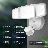 Onforu 65W LED Flood Light Motion Sensor Outdoor, 6500lm Security Light with Three Head, IP65 Waterproof Exterior Floodlight, 6500k Wall Light for Entryways Stairs Yard Garage - Image 3