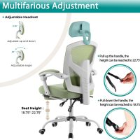 DUMOS Office Desk Chair with Footrest Ergonomic Gaming Chair for Adults Computer Mesh, Lumbar Support,Swivel Reclining with Headrest, Comfy Armrest for Home, Office, Work, Study, Light Green - Image 5