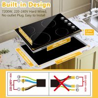 30 Inch Electric Cooktop, 4 Burner Built-in Electric Stove Top with 9 Power Levels, Knob Control, Auto shutdown and Residual Heat Warning, 7200W, 220-240V for Hard Wire - Image 2