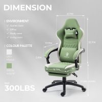 Dowinx Gaming Chair Breathable Fabric Game Chair with Gel Pad and Storage Bag, Comfortable Gamer Chair with Pocket Spring Cushion, Ergonomic Computer Chair with Footrest, Green - Image 3
