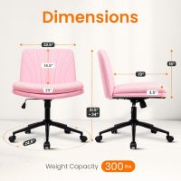 NEO CHAIR Criss Cross Chair with Wheels Armless Cross Legged Office Desk Wide Comfy Vanity Makeup Chair Adjustable Swivel Rolling Computer for Home Office PU Leather (Pink) - Image 2