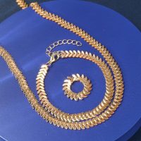 3PCS Flat Snake Chain Jewelry Set, Women's Wheat Motif Necklace, Bracelet, and Ring Set, Trendy Gold Tone Stackable Fashion Accessories, Jewelry Set (Gold) - Image 2