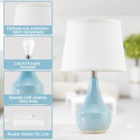 GyroVu Table Lamp Set of 2, 18.63” Ceramic Lamp Classic Beside Lamps Nightstand Lamp Modern Cute Lamp for Living Room, Bedroom & Office Rocker Swtich Sky Blue-LED Bulbs Included - Image 4