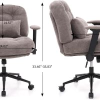 Criss Cross Chair with Adjustable Armrest & Lockable Wheels - Cross Legged Office Chairs with Wide Seat, Tufted Backrest, Pillow for Home Vanity Study, Gray - Image 2
