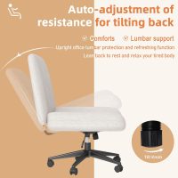 Shintenchi Criss Cross Chair,Cross Legged Office Seat with Wheels Armless Swivel Vanity Chair,Height Adjustable Wide Computer Task Seating for Home Office,Beige - Image 6