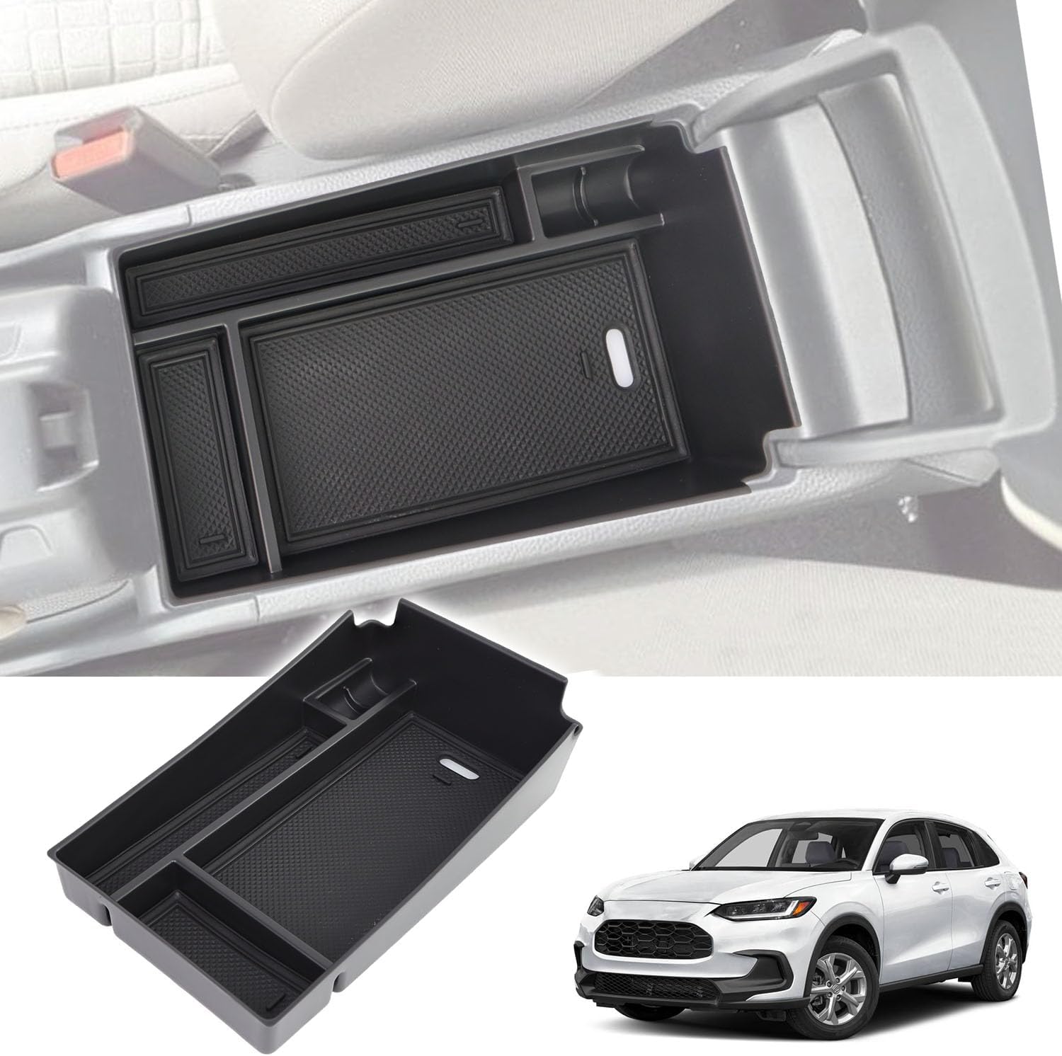 Center Console Organizer Tray Compatible with HRV 2023 2024 2025 Interior Accessories，HR-V EX/EX-L/LX/SE/Sport/Touring Insert Armsert Storage Box (Black)