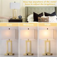 Gold Table Lamps Set of 2 with Dual USB Ports,3-Way Dimmable Touch Control Bedside Lamps,22inch Tall Modern Bedroom Table Lamp for Living Room,Nightstand LED Bulbs Included - Image 2