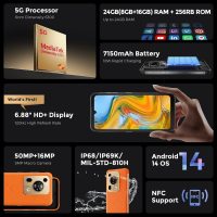 FOSSIBOT F112 Pro 5G Rugged Smartphone Unlocked, 256GB+24GB RAM (Expandable to 1TB), Android 14, 7150mAh Battery, 6.88" FHD+ Display, 50MP+16MP Camera, IP68/IP69K Military Grade, NFC, Dual SIM - Image 2