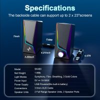Computer Speakers, PC Speakers with 6 Lighting Modes, USB Powered Computer Speakers for Desktop Monitor with 2 Bass-Boost Ports, 2 Speaker Units, and 3.5mm Aux-in Cable for PC, Laptop, Tablet, Phone - Image 6