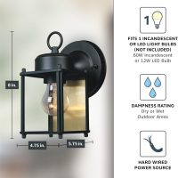 DESIGNERS FOUNTAIN Preston Outdoor Light Fixture, 8 Inch Exterior Wall Lantern Sconce for Front Door, Patio and Porch, Black, 1161-BK - Image 4