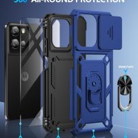 Taisairu for Motorola Moto G 5G 2025 Case with Screen Protector & Slide Camera Lens Cover, Built-in 360°Rotate Magnetic Ring Stand Shockproof Protective Phone Case for Moto G 2025 Case (Blue) - Image 2