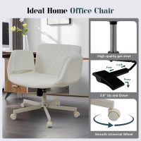 Office Chair, Criss Cross Chair with Wheels & Adjustable Armrests, PU Leather Vanity Desk Chairs for Home, Office, Bed Room(White) - Image 4