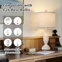 TOBUSA 22“ Farmhouse Table Lamps Set of 2, White Rustic Vintage Table Lamps for Living Room Bedroom, Antique Bedside Desk Lamps with Linen Shade, Traditional Resin Nightstand Lamp Sets for End Table - Image 5