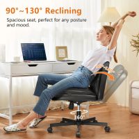 Criss Cross Chair with Wheels Armless Cross Legged Office Chair Wide Home Office Desk Chair Swivel Comfy Vanity Desk Chair Height Adjustable Mid Back Wide Seat Computer Task Chair, Black - Image 5