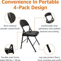 Amazon Basics Comfortable Vinyl-Padded Metal Steel Folding Chairs, Black, 4-Pack - Image 7