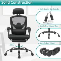 DUMOS Home Office Desk Chair with Footrest, High-Back Mesh Rolling Swivel Reclining Chairs with Wheels, Comfortable Headrest, Lumbar Support, Comfy Arms for Home, Office, Gaming, Student, Inky - Image 8