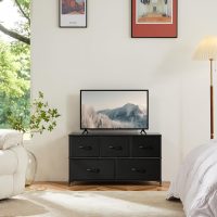 OLIXIS Dresser for Bedroom, 5 Storage Fabric Drawers, Metal Frame and Wooden Top, Tall Storage Drawer Dresser for Closet with Easy Pull Handles for Living Room, Entryway, Small Space Black - Image 2