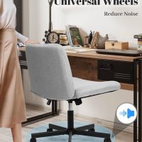 Criss Cross Chair, Extra Wide Armless Rolling Office Desk Chair with Wheels, Plus Size Viral Vanity Legged Chair, Bedroom, Grey - Image 7