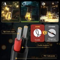 Solar String Lights Outdoor with Remote 30 FT, USB & Solar Dual Charging, Waterproof, 8 Modes 3 Timers, 10+1 LED Shatterproof S14 Bulbs, Dimmable Solar Light for Camping Backyard Bistro Porch Garden - Image 7