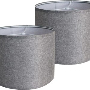 Gray Lamp Shades Set of 2, Medium Drum Lamp Shade 13"Top x 13"Bottom x 10"High(Spider), Lampshades Replacement for Table Lamps Floor Lamps, Natural Linen Hand Crafted, Easy Assembly Required