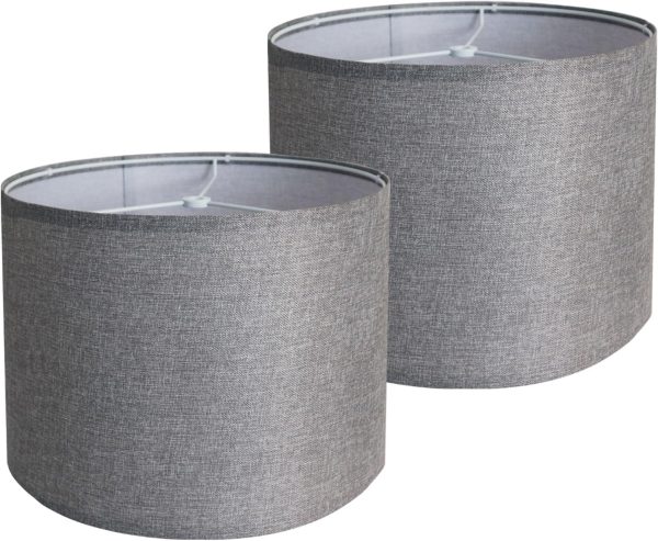 Gray Lamp Shades Set of 2, Medium Drum Lamp Shade 13"Top x 13"Bottom x 10"High(Spider), Lampshades Replacement for Table Lamps Floor Lamps, Natural Linen Hand Crafted, Easy Assembly Required