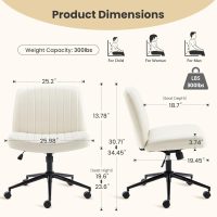 Simple Deluxe Criss Cross Chair with Wheels, Armless Legged Office Desk Chair, Comfy Swivel Rolling Vanity Chair, Ergonomic Fabric Modern Wide Seat Adjustable Home Office Chair Beige PU - Image 2